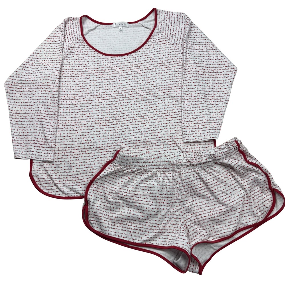 Lake Pajamas Pima Cotton Short Set Red White Stripe Holiday Loungewear Medium